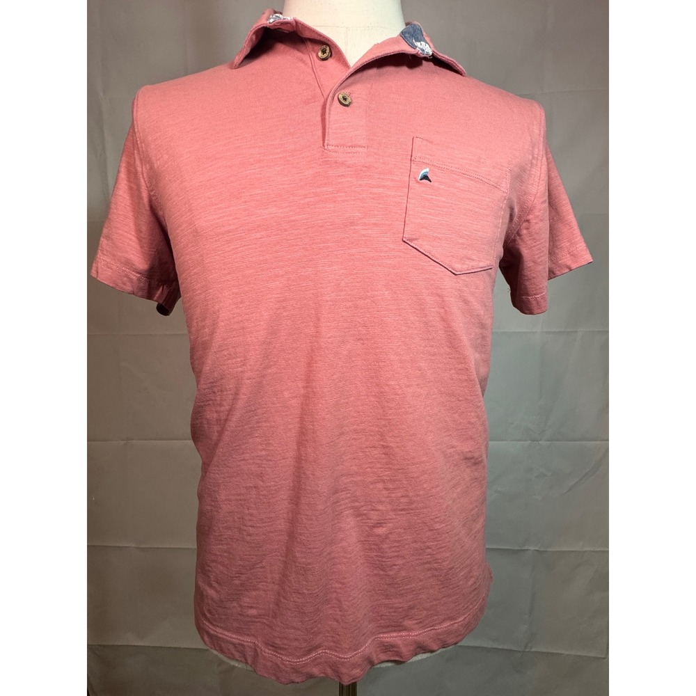 Tailor Vintage Mens Small Polo Shirt Salmon Pink Slub Knit Tropical Trim Pocket
